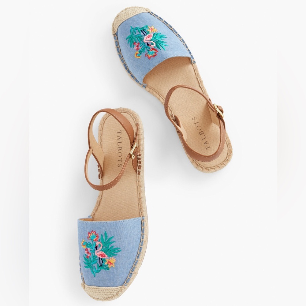 Talbots Izzy D'Orsay Embroidered Chambray Espadrille Sandals Size 9